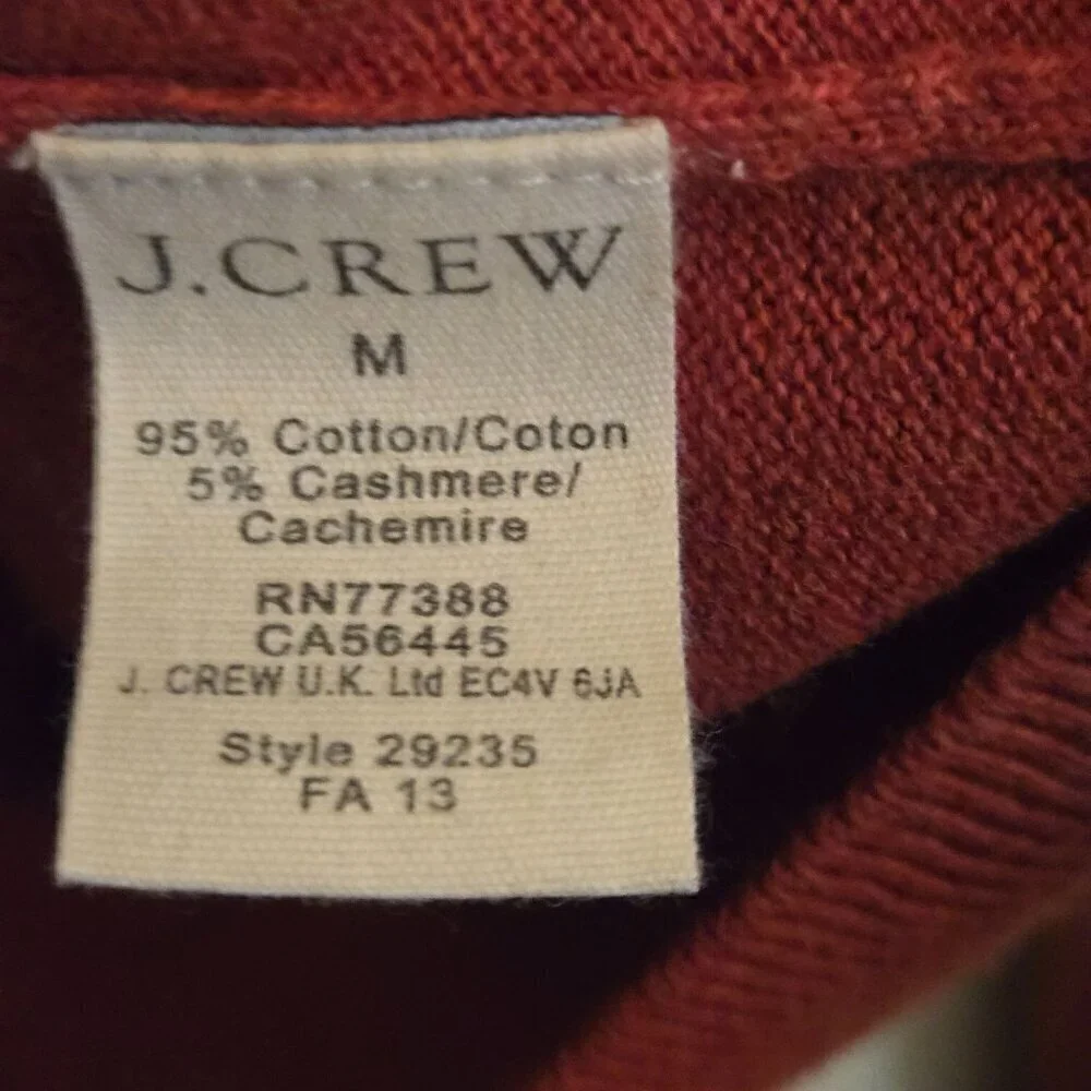 J. Crew Cotton Cashmere Rust V Neck Sweater Size M
